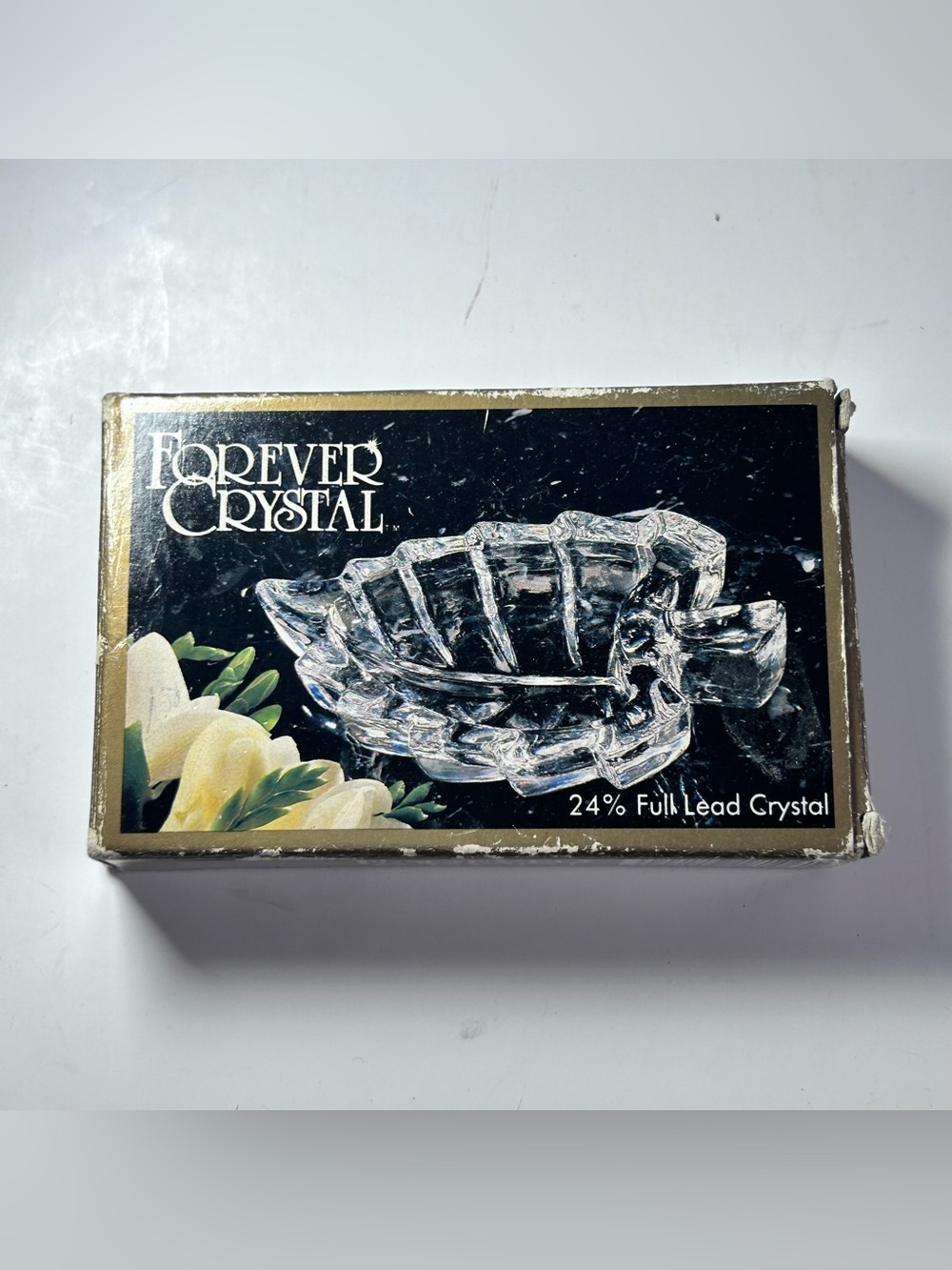 Forever Crystal Leaf Ashtray Trinket Dish 24% Full Lead